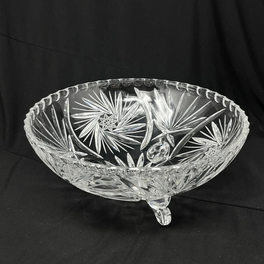 American Cut Pinwheel 3 Toed Vegetable Serving Bowl Crystal‎ 9.5